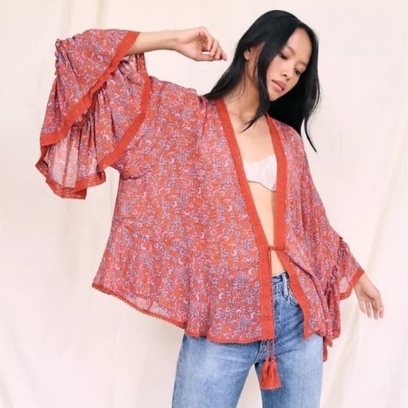Free People | Lola Bell Sleeve Kimono in Wild Red Small - Picture 8 of 8